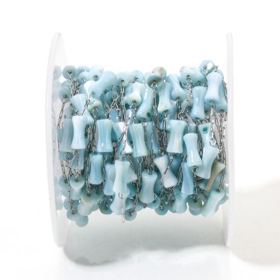 Imagen de 5 M (Aprox 5 M/Rollo) 304 Acero Inoxidable & Concha Naturales Cadena de Cuentas Para Accesorios Hechos a Mano para Hacer Joyas De forma Bambú Tono de Plata Azul Claro 4mm
