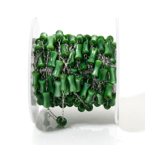 Imagen de 5 M (Aprox 5 M/Rollo) 304 Acero Inoxidable & Concha Naturales Cadena de Cuentas Para Accesorios Hechos a Mano para Hacer Joyas De forma Bambú Tono de Plata Verde 4mm