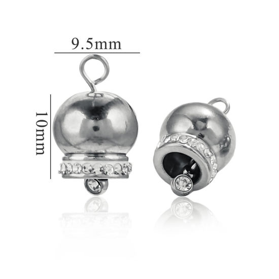 Image de 2 Pcs Breloques en 304 Acier Inoxydable 3D Cloche de Noël Argent Mat à Zircone Cubique Clair 16mm x 10mm