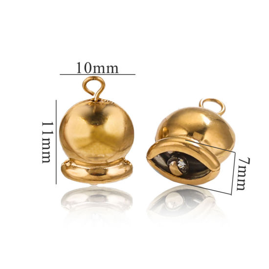 Image de 2 Pcs Breloques en 304 Acier Inoxydable Placage sous Vide 3D Cloche de Noël Plaqué Or 18K 17mm x 10mm