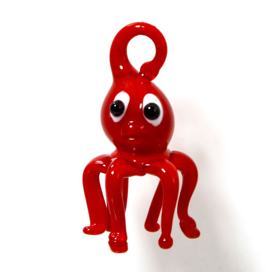 Image de 1 Pièce Pendentifs Bijoux d'Océan en Verre au Chalumeau Rouge Poulpe 3D 4cm x 2.2cm