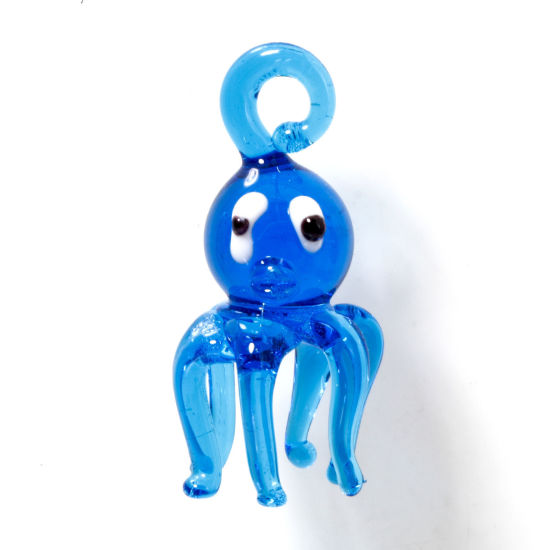 Image de 1 Pièce Pendentifs Bijoux d'Océan en Verre au Chalumeau Bleu Poulpe 3D 4cm x 2.2cm