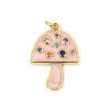 Изображение 1 ШТ Экологичный Латунь Подвески Гриб 18K настоящее золото с покрытием С Эмалью Разноцветный Искусственный Циркон 27мм x 16мм