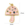 Изображение 1 ШТ Экологичный Латунь Подвески Гриб 18K настоящее золото с покрытием С Эмалью Разноцветный Искусственный Циркон 27мм x 16мм