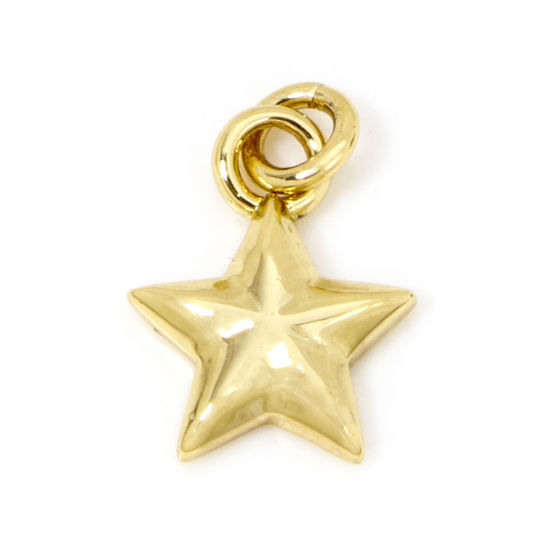 Picture of 1 Piece Eco-friendly Brass Galaxy Charms 18K Real Gold Plated Pentagram Star 14mm x 9mm