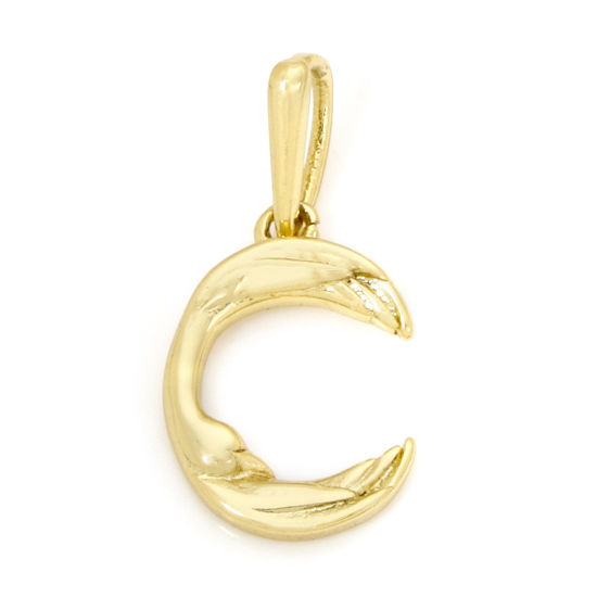 Picture of 1 Piece Eco-friendly Brass Charms 18K Real Gold Plated Capital Alphabet Initial Letter Wing Message " C " 23mm x 11mm