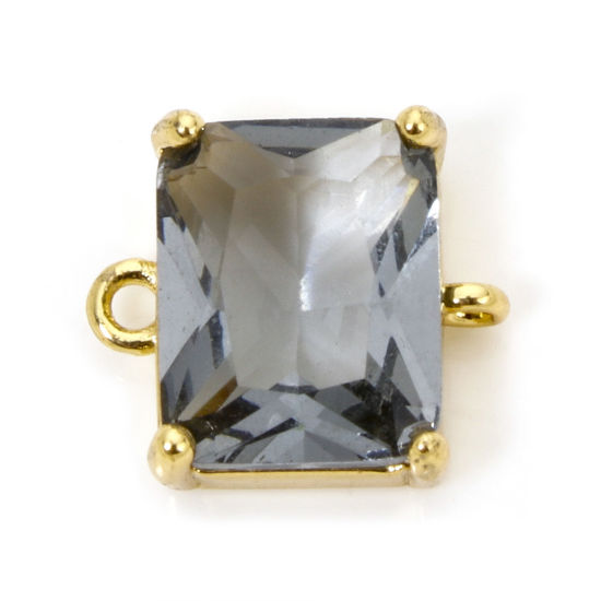 Bild von 1 Stück Umweltfreundlich Messing und Glas Steckverbinder Charms Anhänger Rechteck 18K Echtgold plattiert Grau Strass 12mm x 10.5mm