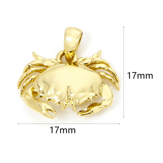 Bild von 1 Stück Umweltfreundlich Messing Ozean Schmuck Charm-Anhänger 18K Echtgold plattiert Krabbe 3D 17mm x 17mm