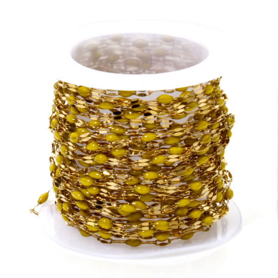 Immagine di 5 M (Circa 5 M/Rotolo) Placcatura Sottovuoto 304 Acciaio Inossidabile Catena delle Labbra Per Risultati di Creazione di Gioielli Fai-da-te Fatti a Mano Placcato Oro 18K Giallo Smalto 2mm