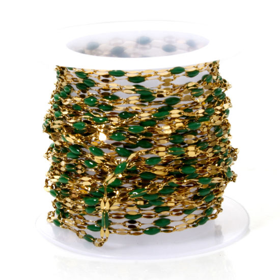 Immagine di 5 M (Circa 5 M/Rotolo) Placcatura Sottovuoto 304 Acciaio Inossidabile Catena delle Labbra Per Risultati di Creazione di Gioielli Fai-da-te Fatti a Mano Placcato Oro 18K Verde Scuro Smalto 2mm