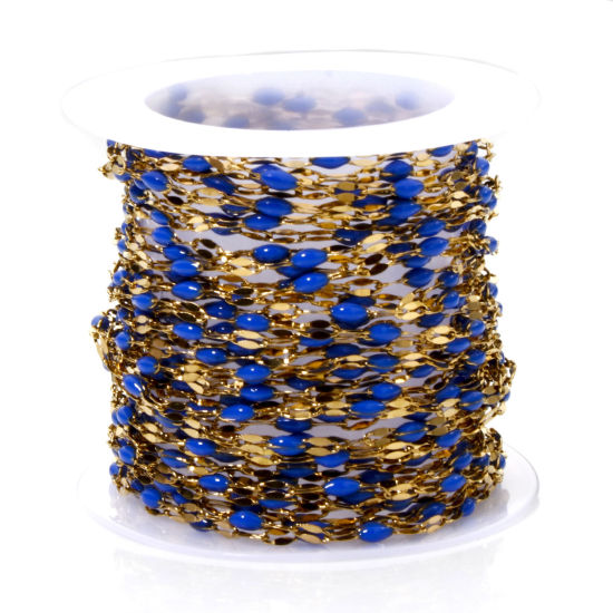 Immagine di 5 M (Circa 5 M/Rotolo) Placcatura Sottovuoto 304 Acciaio Inossidabile Catena delle Labbra Per Risultati di Creazione di Gioielli Fai-da-te Fatti a Mano Placcato Oro 18K Blu Marino Smalto 2mm