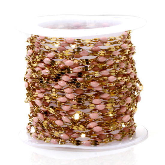 Immagine di 5 M (Circa 5 M/Rotolo) Placcatura Sottovuoto 304 Acciaio Inossidabile Catena delle Labbra Per Risultati di Creazione di Gioielli Fai-da-te Fatti a Mano Placcato Oro 18K Arancione Rosa Smalto 2mm