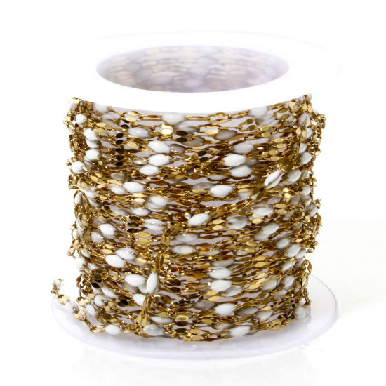 Immagine di 5 M (Circa 5 M/Rotolo) Placcatura Sottovuoto 304 Acciaio Inossidabile Catena delle Labbra Per Risultati di Creazione di Gioielli Fai-da-te Fatti a Mano Placcato Oro 18K Bianco Smalto 2mm