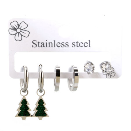 Image de 1 Kit (Env. 6Pcs/Kit) Ensemble de Boucles d'Oreilles en 304 Acier Inoxydable Argent Mat Pin de Noël 27x9mm - 6x5mm, Epaisseur de Fil: (18 gauge)-(20 gauge)