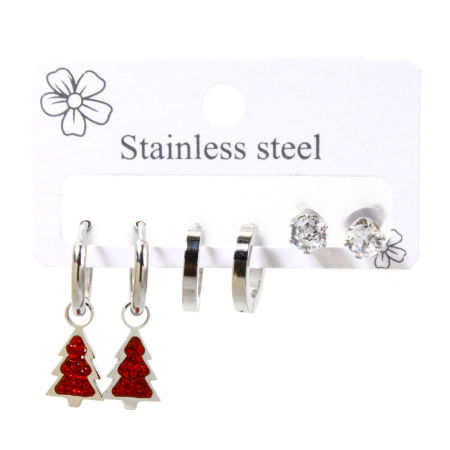 Image de 1 Kit (Env. 6Pcs/Kit) Ensemble de Boucles d'Oreilles en 304 Acier Inoxydable Argent Mat Pin de Noël 27x9mm - 6x5mm, Epaisseur de Fil: (18 gauge)-(20 gauge)