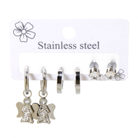 Image de 1 Kit (Env. 6Pcs/Kit) Ensemble de Boucles d'Oreilles en 304 Acier Inoxydable Argent Mat Ange 28x12mm - 6x5mm, Epaisseur de Fil: (18 gauge)-(20 gauge)