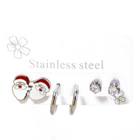 Image de 1 Kit (Env. 6Pcs/Kit) Ensemble de Boucles d'Oreilles en 304 Acier Inoxydable Argent Mat Père de Noël 14mm Dia. - 6x5mm, Epaisseur de Fil: (18 gauge)-(20 gauge)