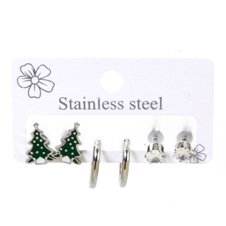 Image de 1 Kit (Env. 6Pcs/Kit) Ensemble de Boucles d'Oreilles en 304 Acier Inoxydable Argent Mat Pin de Noël 14mm Dia. - 6x5mm, Epaisseur de Fil: (18 gauge)-(20 gauge)