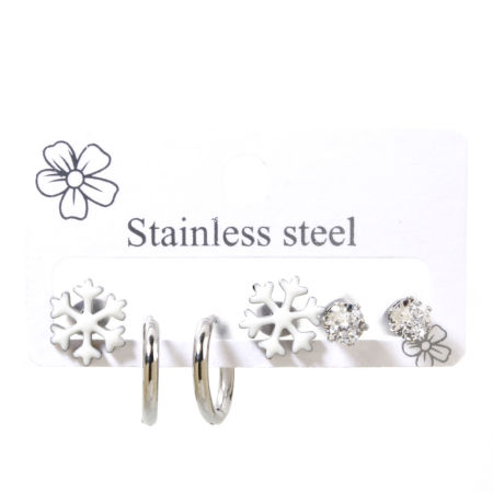 Image de 1 Kit (Env. 6Pcs/Kit) Ensemble de Boucles d'Oreilles en 304 Acier Inoxydable Argent Mat Flocon de Neige de Noël 14mm Dia. - 6x5mm, Epaisseur de Fil: (18 gauge)-(20 gauge)