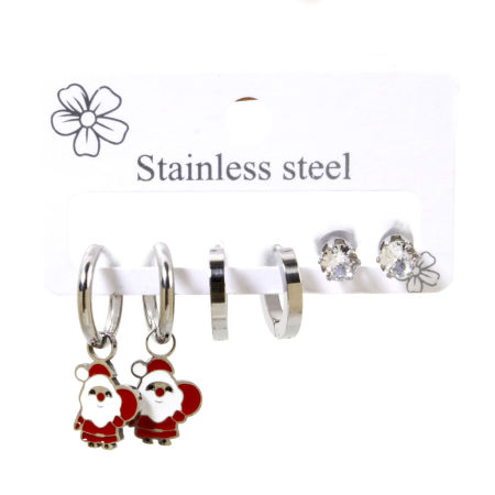 Image de 1 Kit (Env. 6Pcs/Kit) Ensemble de Boucles d'Oreilles en 304 Acier Inoxydable Argent Mat Père de Noël 27mm x 10mm - 6x5mm, Epaisseur de Fil: (18 gauge)-(20 gauge)