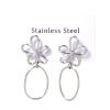 Picture of 1 Pair 304 Stainless Steel Beaded Earrings Silver Tone Flower Oval 4.1cm x 1.8cm, Post/ Wire Size: (21 gauge)