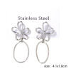 Picture of 1 Pair 304 Stainless Steel Beaded Earrings Silver Tone Flower Oval 4.1cm x 1.8cm, Post/ Wire Size: (21 gauge)