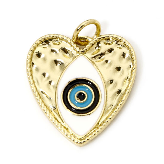 Picture of 1 Piece Eco-friendly Brass Religious Pendants 18K Real Gold Plated Multicolor Heart Evil Eye Enamel 22mm x 17.5mm