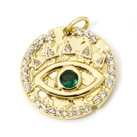 Picture of 1 Piece Eco-friendly Brass Religious Pendants 18K Real Gold Plated Round Eye Micro Pave Clear Cubic Zirconia 21mm x 18mm