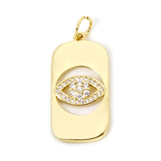 Picture of 1 Piece Eco-friendly Brass Religious Pendants 18K Real Gold Plated Rectangle Eye Micro Pave Clear Cubic Zirconia 3.2cm x 1.4cm