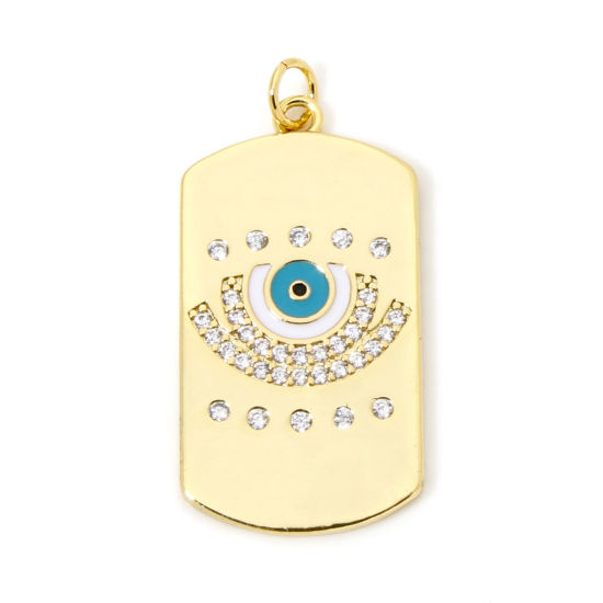 Picture of 1 Piece Eco-friendly Brass Religious Pendants 18K Real Gold Plated Rectangle Eye Micro Pave Clear Cubic Zirconia 3.4cm x 1.6cm