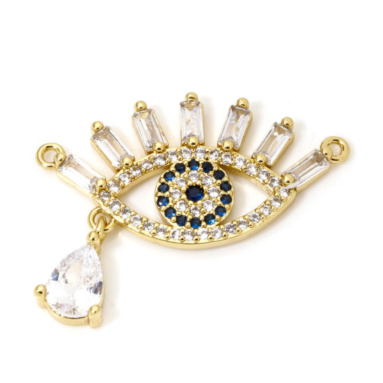 Picture of 1 Piece Eco-friendly Brass Charms 18K Real Gold Plated Eye Micro Pave Clear Cubic Zirconia 29mm x 22mm