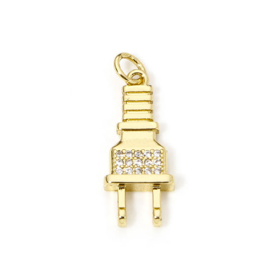 Immagine di 1 Pz Ecologico Ottone Micro Intarsio Ciondoli Plug 18K Vero Oro Placcato Trasparente Cubic Zirconiae 26mm x 9.5mm