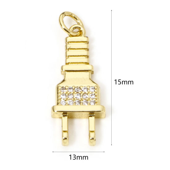 Immagine di 1 Pz Ecologico Ottone Micro Intarsio Ciondoli Plug 18K Vero Oro Placcato Trasparente Cubic Zirconiae 26mm x 9.5mm