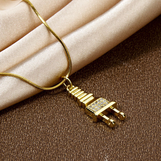 Immagine di 1 Pz Ecologico Ottone Micro Intarsio Ciondoli Plug 18K Vero Oro Placcato Trasparente Cubic Zirconiae 26mm x 9.5mm