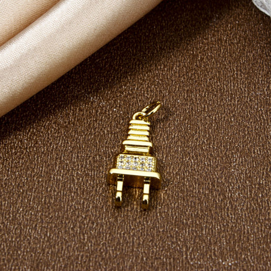 Immagine di 1 Pz Ecologico Ottone Micro Intarsio Ciondoli Plug 18K Vero Oro Placcato Trasparente Cubic Zirconiae 26mm x 9.5mm
