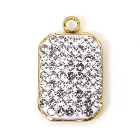 Immagine di 5 Pz Placcatura Sottovuoto PVD Ecologica 304 Acciaio Inossidabile Geometrico Ciondoli Ottagono 18K Vero Oro Placcato Trasparente Strass 17mm x 10mm