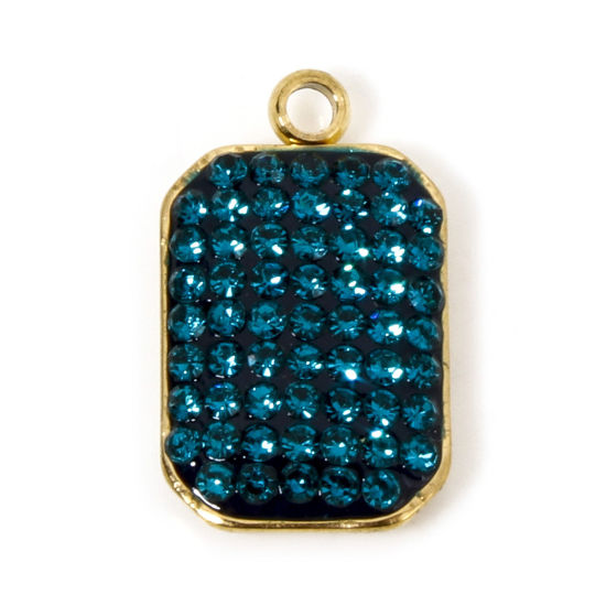 Immagine di 5 Pz Placcatura Sottovuoto PVD Ecologica 304 Acciaio Inossidabile Geometrico Ciondoli Ottagono 18K Vero Oro Placcato Verde Pavone Strass 17mm x 10mm