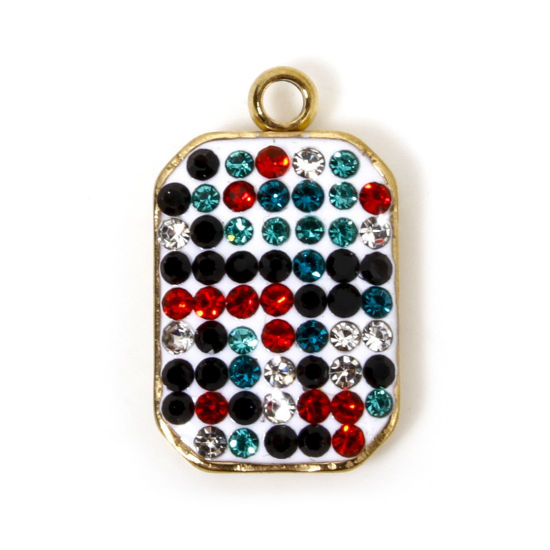 Immagine di 5 Pz Placcatura Sottovuoto PVD Ecologica 304 Acciaio Inossidabile Geometrico Ciondoli Ottagono 18K Vero Oro Placcato Multicolore Strass 17mm x 10mm