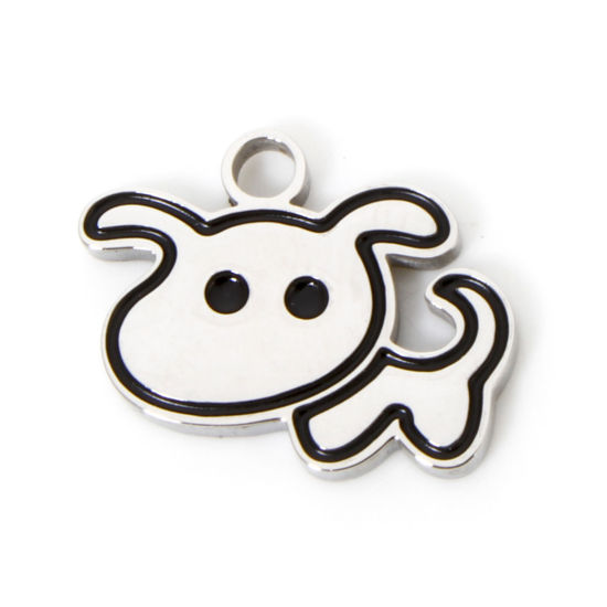 Picture of 2 PCs 304 Stainless Steel Pet Silhouette Charms Silver Tone Dog Animal Corrosion 15mm x 12mm