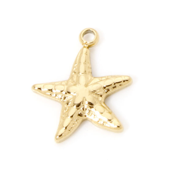 Picture of 2 PCs Eco-friendly PVD Vacuum Plating 304 Stainless Steel Ocean Jewelry Charms 18K Real Gold Plated Star Fish 13mm x 12mm