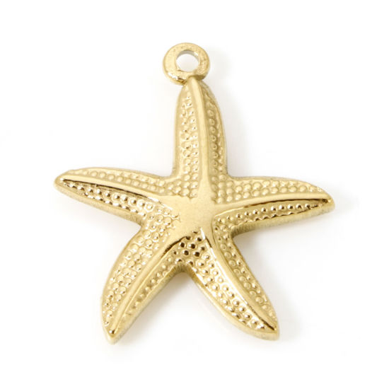 Picture of 2 PCs Eco-friendly PVD Vacuum Plating 304 Stainless Steel Ocean Jewelry Charms 18K Real Gold Plated Star Fish 27mm x 25mm