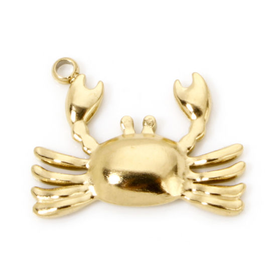 Picture of 2 PCs Eco-friendly PVD Vacuum Plating 304 Stainless Steel Ocean Jewelry Charms 18K Real Gold Plated Crab Animal 18mm x 14mm