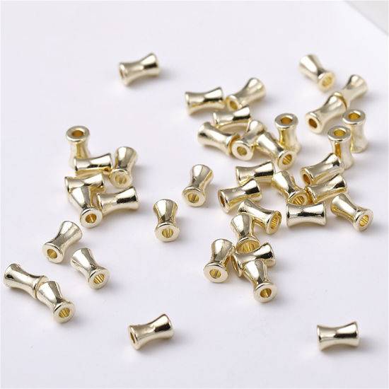 Image de 10 Pcs Perles pour DIY Fabrication de Bijoux en Laiton Plaqué Or 14K Nœud de Bambou Env. 6mm x 3.8mm, Trou: Env. 1.5mm