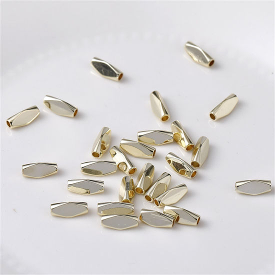 Picture of 10 PCs Brass Beads For DIY Jewelry Making 14K Gold Plated Barrel Faceted About 9mm x 3.5mm, Hole: Approx 1.5mm