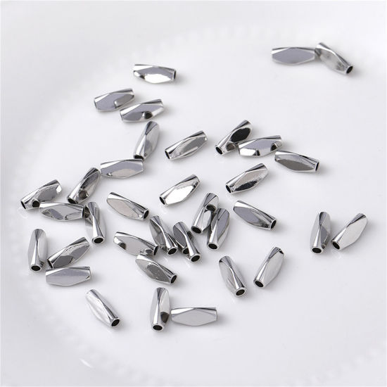 Picture of 10 PCs Brass Beads For DIY Jewelry Making Platinum Plated Barrel Faceted About 9mm x 3.5mm, Hole: Approx 1.5mm