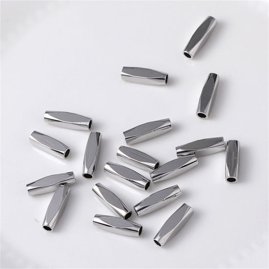 Picture of 10 PCs Brass Beads For DIY Jewelry Making Platinum Plated Barrel Faceted About 12mm x 3mm, Hole: Approx 1.9mm