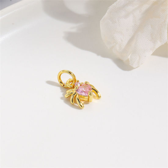 Immagine di 2 Pz Ottone Mini Ciondoli Ragno Placcato Oro 18K Roso Strass 12mm x 8mm