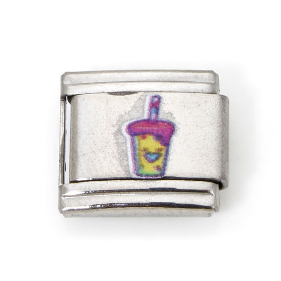 Imagen de 2 Unidades 304 Acero Inoxidable Charm Pulsera de Eslabones Italianos para Hacer Joyas DIY Tono de Plata Rectángulo Bebidas 10mm x 9mm