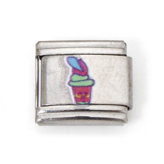 Imagen de 2 Unidades 304 Acero Inoxidable Charm Pulsera de Eslabones Italianos para Hacer Joyas DIY Tono de Plata Rectángulo Helado 10mm x 9mm