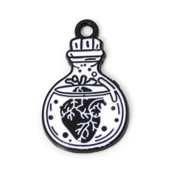 Picture of 10 PCs Zinc Based Alloy Halloween Charms Black Black & White Bottle Enamel 23mm x 14.5mm